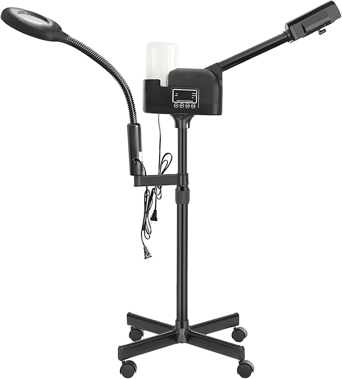Professional Facial Steamer 2 in1 Steamer for Face 5X LED Magnifying Lamp Facial Steamer for Esthetician Beauty Face Equipment Use at Home or Salon(Black)
