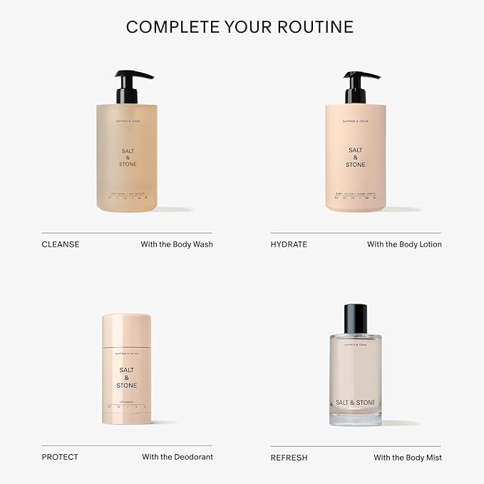 Salt & Stone Body Lotion for Women & Men | Hydrates, Nourishes & Softens Skin | Restores Dry Skin | Fast-Absorbing | Cruelty-Free & Vegan (Saffron & Cedar - 15.2 fl oz)