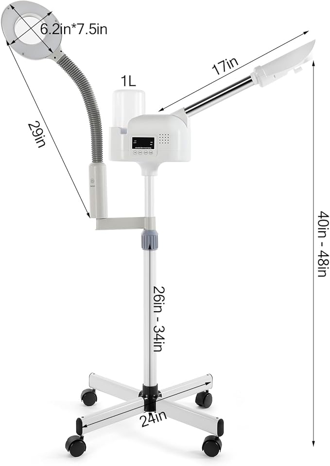 Professional Facial Steamer 2 in1 Steamer for Face 5X LED Magnifying Lamp Facial Steamer for Esthetician Beauty Face Equipment Use at Home or Salon(White)