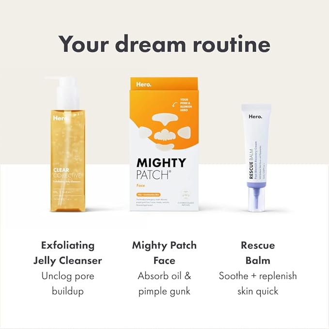 Hero Cosmetics Mighty Patch™ Face Patch - XL Hydrocolloid Face Mask for Acne, 5 Large Pimple Patches for Zit Breakouts on Nose, Chin, Forehead & Cheeks (1 Count)