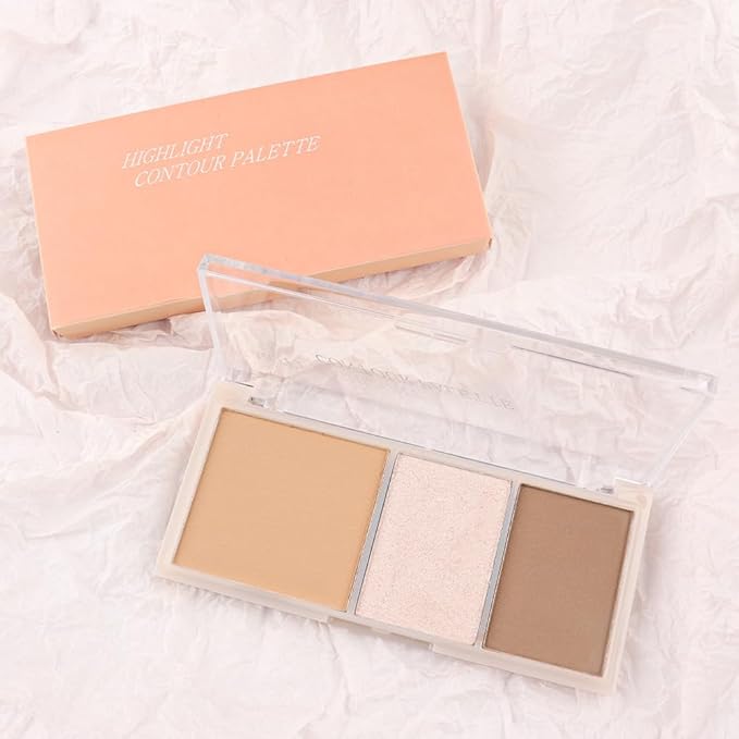3 IN 1 Brown Nude Face Highlight Bronzer Powder Palette for Face Cheeks Contour Brightening, Buildable Matte Coverage Natural Makeup,Ultra Sculpt Nose Shadow Eyeshadow Primer 02#