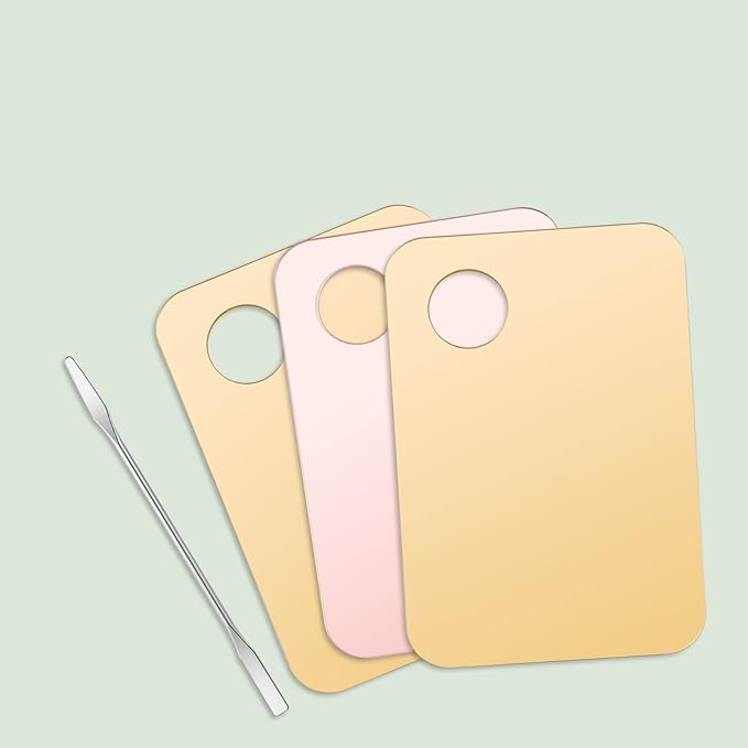 4 Pcs Makeup Mixing Tray Makeup Palette with Makeup Spatula Makeup Mixing Palette Foundation Palette for Eye Shadow Lipsticks Nail Art Beauty Salon (Pink and transparent)