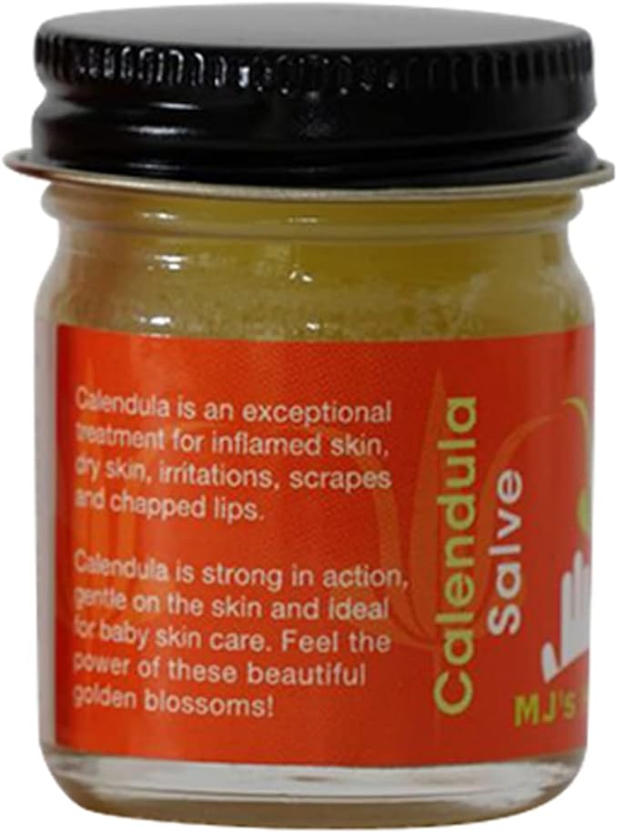 MJ's Herbals Calendula Salve - Skin Soothing Balm, Eczema Cream, Diaper Rash, Scars, Bug Bites, Made w/Calendula Blossoms & Propolis Beeswax (1 oz)
