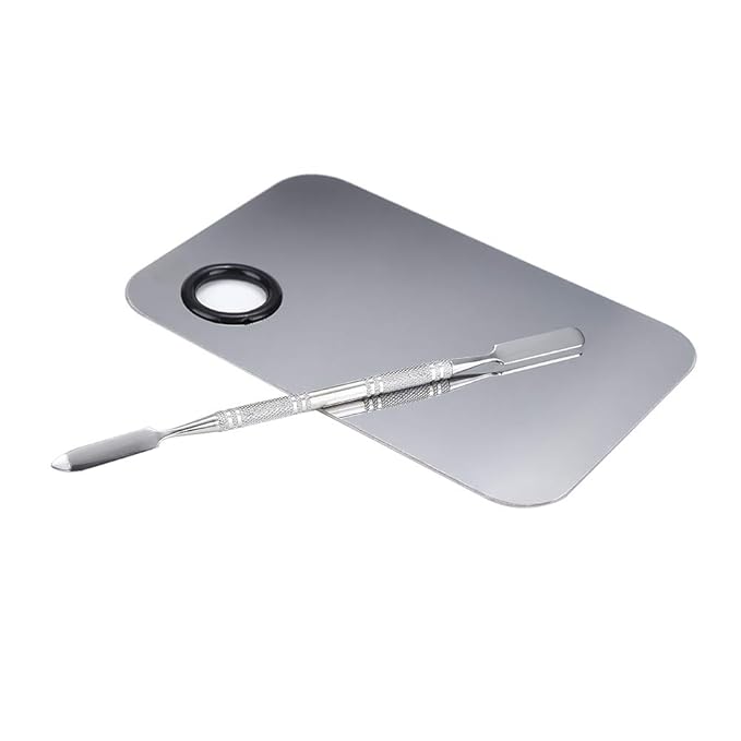 Stainless Steel Cosmetic Makeup Palette, Professional Cosmetic Mixing Makeup Palette Spatula Makeup Artist Tool, Beauty Salon Color Cream Mixing Palette With A Spatula Makeup Nail Art Palette