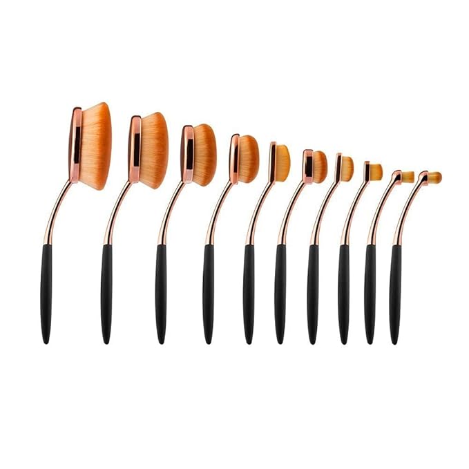 Yoseng Makeup Brushes Set 10Pcs Professional Oval Toothbrush Foundation Cream Contour Powder Blush Conceler Eyeliner Blending Brush New Fashionable Super Soft Cosmetic Brushes Tool with Box(Rose Gold)