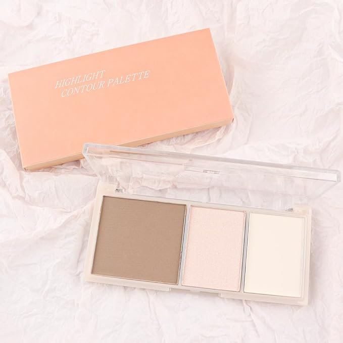 3 IN 1 Brown Nude Face Highlight Bronzer Powder Palette for Face Cheeks Contour Brightening, Buildable Matte Coverage Natural Makeup,Ultra Sculpt Nose Shadow Eyeshadow Primer 03#