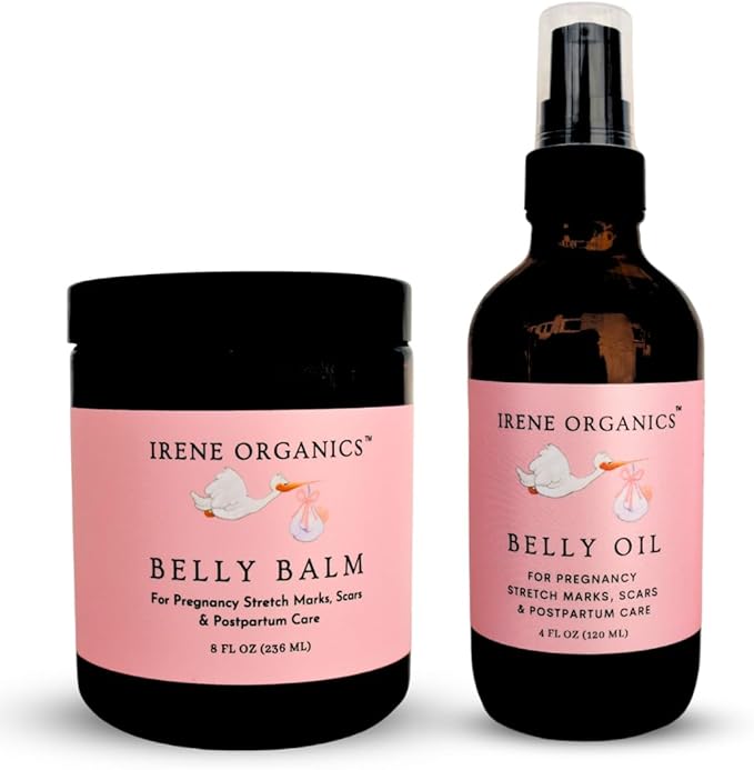 Belly Bundle by Irene Organics - Organic Belly Butter and Oil for Pregnancy Stretch Mark Prevention and Treatment - Award Winning Skincare For Pregnancy and Postpartum - Mother's Day Gift Set (Large)