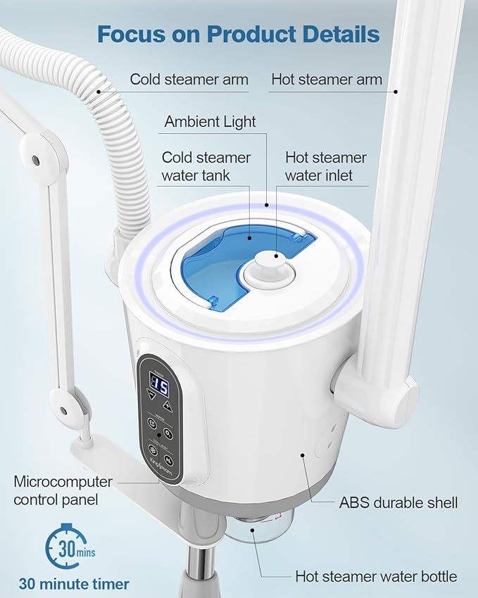 Kingsteam Professional Hot and Cold Facial Steamer,Nano Water Mist, Large Capacity Steam, 30 Min Timer, Deep Cleansing, Designed for Beauty Salon, Skin Clinic, Professional Salon, Home