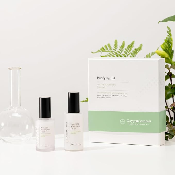 Two-Step Acne Treatment Kit, OxygenCeuticals Purifying Kit, 2 products, Serum + Moisturizer, Breakout Prevention, Acne & Blemish Control, for teens, tweens, males and females, Made in Korea