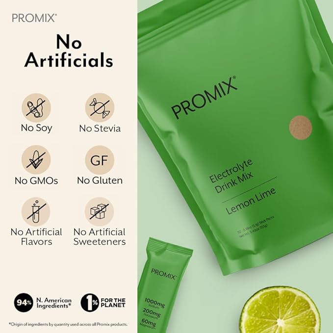 ProMix Nutrition Electrolytes Powder Packets - Sugar Free, Zero Calorie, Stevia Free, Fasting Friendly, Natural Himalayan Pink Salt - Lemon Lime - 30 Servings (Pack of 30)