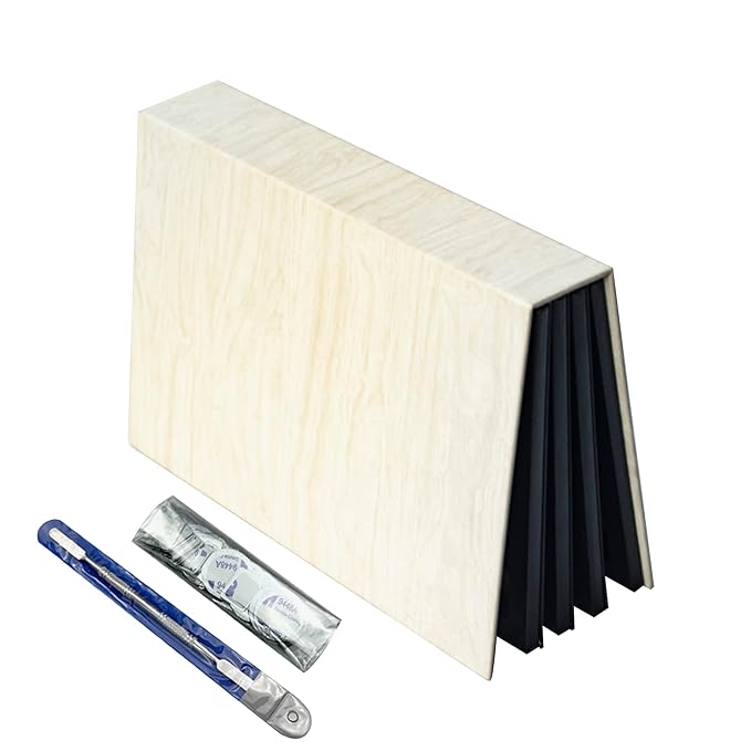 Strong 4-layers Empty magnetic palette book palette(White wood grain)+1pcs Makeup Depotting Spatula+50pcs Round Metal Stickers+50pcs Square Metal Stickers