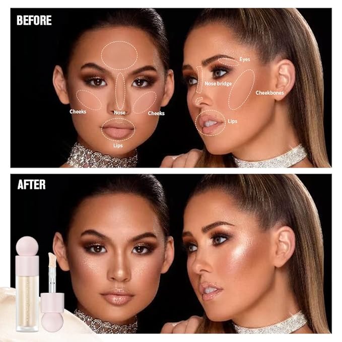 Liquid Highlighter - Luminous Finish Light Liquid Luminizer Makeup Enhanced with Pearl Particles & Botanical Blend, Weightless Dewy Glow for Radiant Skin, Vegan, Cruelty-Free (#03 Rose gold)