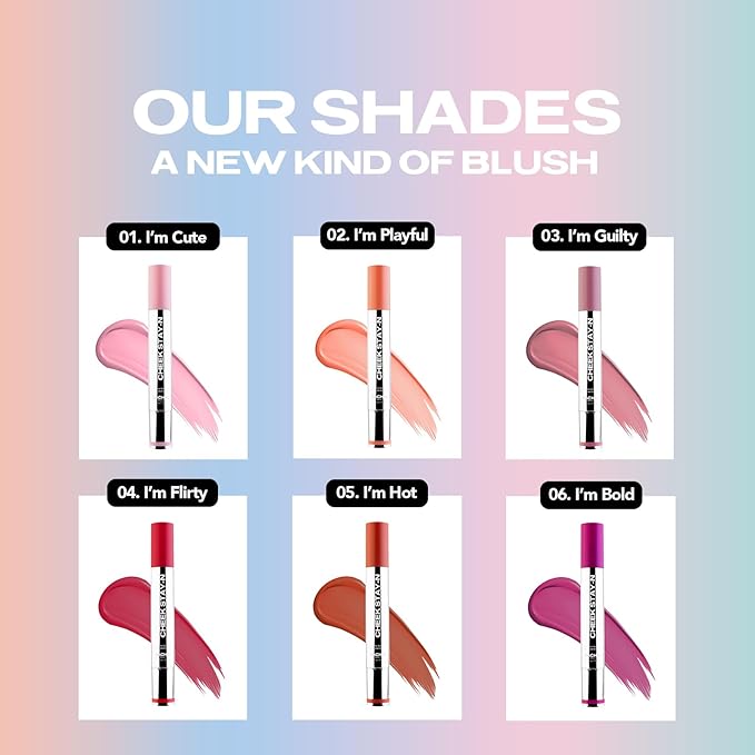 Sacheu Cheek STAY-N Liquid Blush for Cheeks — High Pigment, Buildable, Lightweight Cream Blush Infused With Squalane, for Dewy & Radiant Flushed Cheeks — Long-lasting & Cruelty Free, I'm Cute
