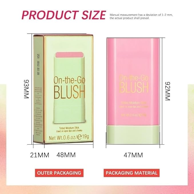On-the-Go Makeup Blush Stick Tinted Moisture Stick, Shadow Lips Cheek Blusher Creamy Makeup Long Lasting Natural Nude Makeup for All Skin (pink)