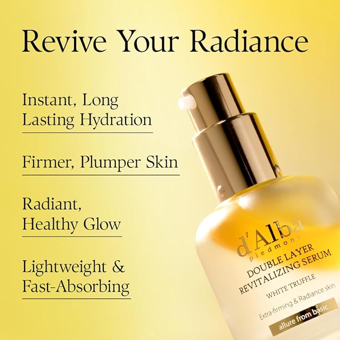 d'alba Piedmont Italian White Truffle Double Layer Revitalizing Serum, 100hr Hydration, Hyaluronic Acid and Centella Asiatica, Skin Firming and Tightening, Long-lasting Korean Skin Care (1.01 fl.oz)