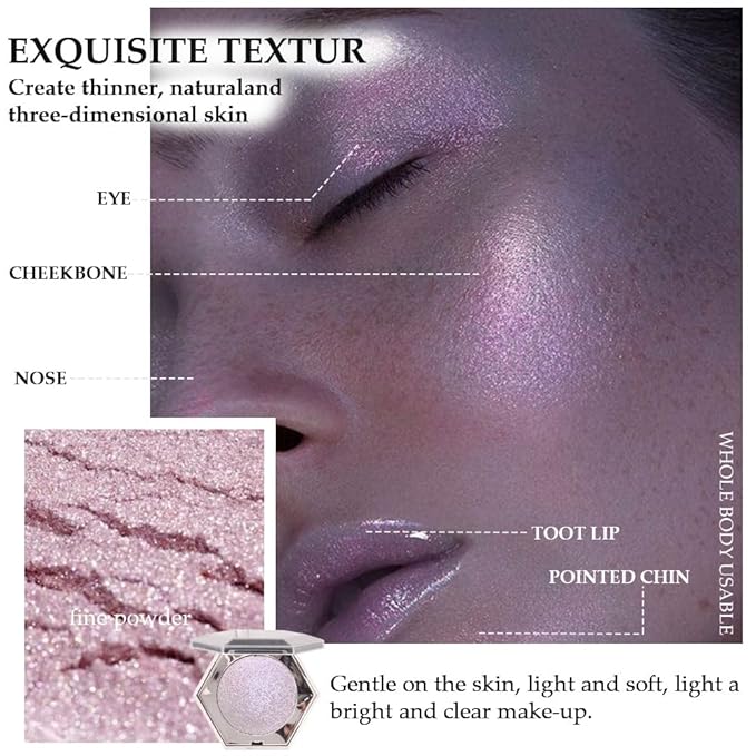 Purple Pink Shimmer Highlighter Highlight Makeup Contour Powder Palette, Face Illuminator Highlighter, Blush and Makeup Highlighter Bronzer Palette Highlighter+Makeup iluminadores Illuminator Make Up (Pink)