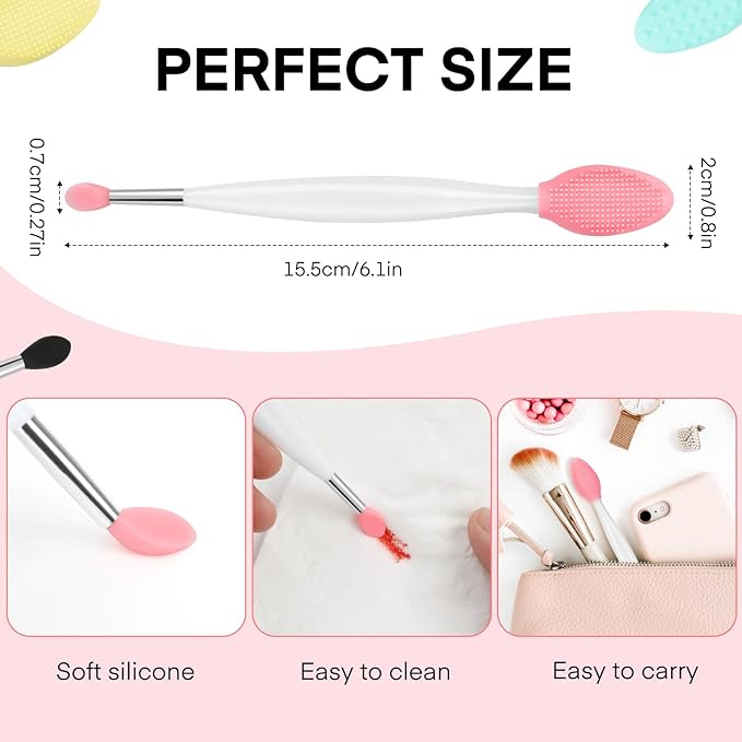 Unaone Lip Scrub Brush - 4 PCS Dual-ended Lip Scrubber Exfoliator and Silicone Lip Brush, 2-in-1 Silicone Lip Scrub Tool Lip Mask Applicator, Gentle Exfoliator & Applicator for Soft