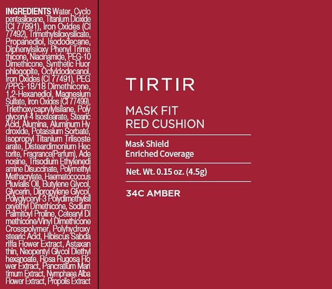 TIRTIR Mask Fit Red Cushion Foundation | Full coverage, Weightless, Skin fit, Satin Glow Finish, Korean Makeup, beauty, Tattoo cover up, Buildable (#34C Amber, 0.63 Fl Oz)