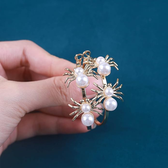 Vintage Hollow Circle Drop Earrings Pearl Spider Dangle Earrings Gold Spider Circle Earrings Exaggerated Circle Huggie Hoop Earrings Jewelry for Women