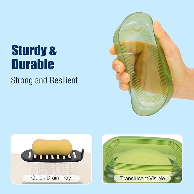 Shampoo Bar Holder Travel Case, Large Soap Holder for 5 oz/10 oz Oversized Bars, Durable & Versatile Storage Soap Container with Drainage Layer (Green Style A-Large)