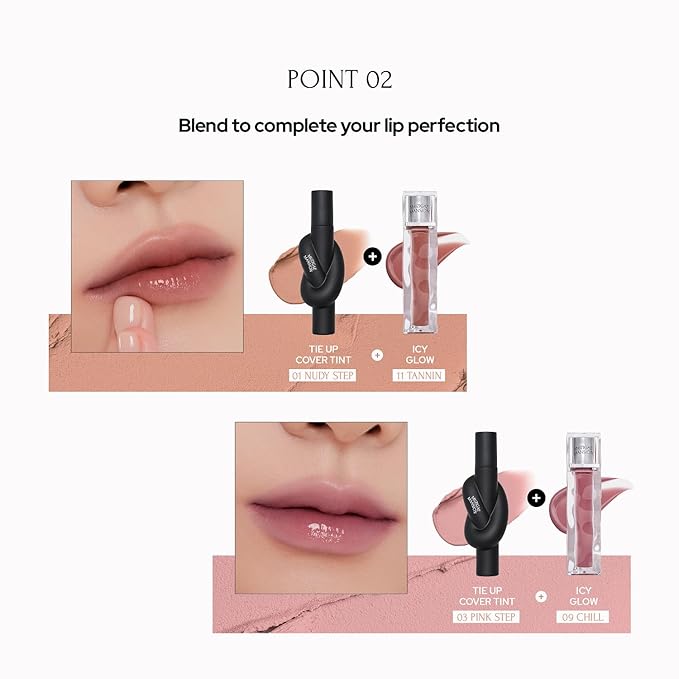 Tie Up Cover Tint - Waterproof & Long Lasting Lip Stain for Women - Korean Base Nude Tint Stick - Kbeauty Matte Gloss - Mood Color Changing (02 CORAL STEP, 0.2 Fl oz)
