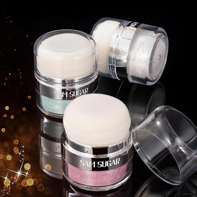 Glitter Body Highlighter Powder Body Shimmer Sparkle Face Brightening Highlighter Powder for Face Eyes Body Glow Makeup With sponge head(03#)