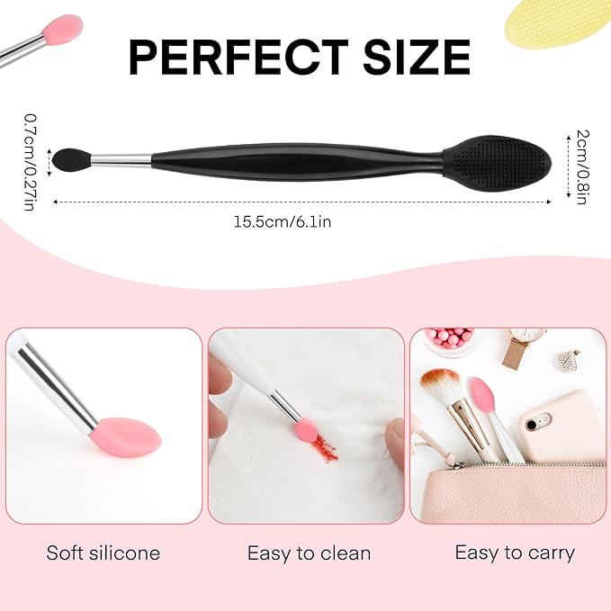 Unaone Lip Scrub Brush - 3 PCS Dual-ended Lip Scrubber Exfoliator and Silicone Lip Brush, 2-in-1 Silicone Lip Scrub Tool Lip Mask Applicator, Gentle Exfoliator & Applicator for Soft