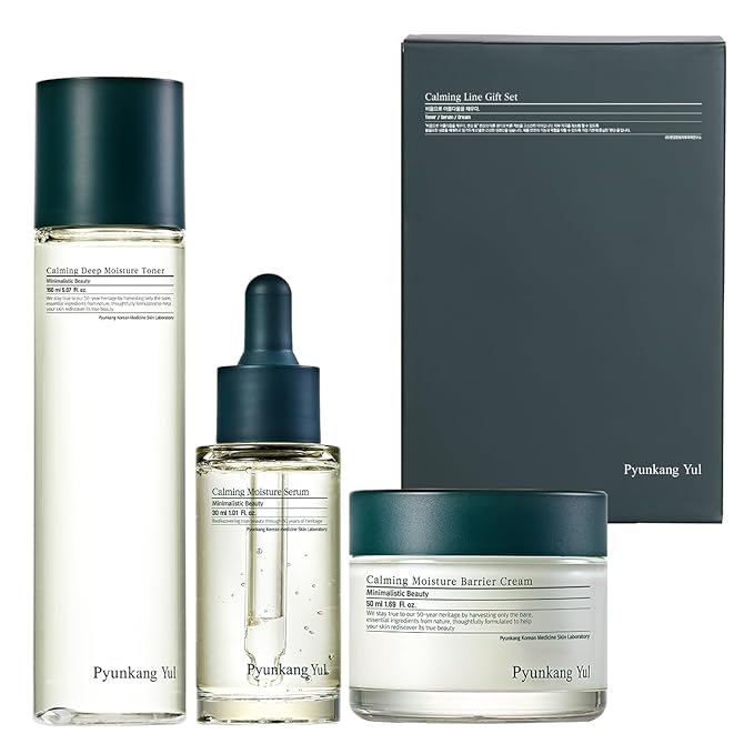 PYUNKANG YUL Calming Line Gift Box Set-Korean Facial Skin Care Essential for Daily Moisturizing with Toner, Serum, Cream, Safe on Acne Prone & Sensitive Skin, Vegan & Cruelty Free
