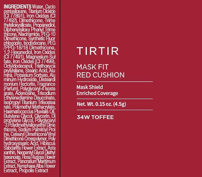 TIRTIR Mask Fit Red Cushion Foundation | Full coverage, Weightless, Skin fit, Satin Glow Finish, Korean Makeup, beauty, Tattoo cover up, Buildable (#34W Toffee, 0.63 Fl Oz)