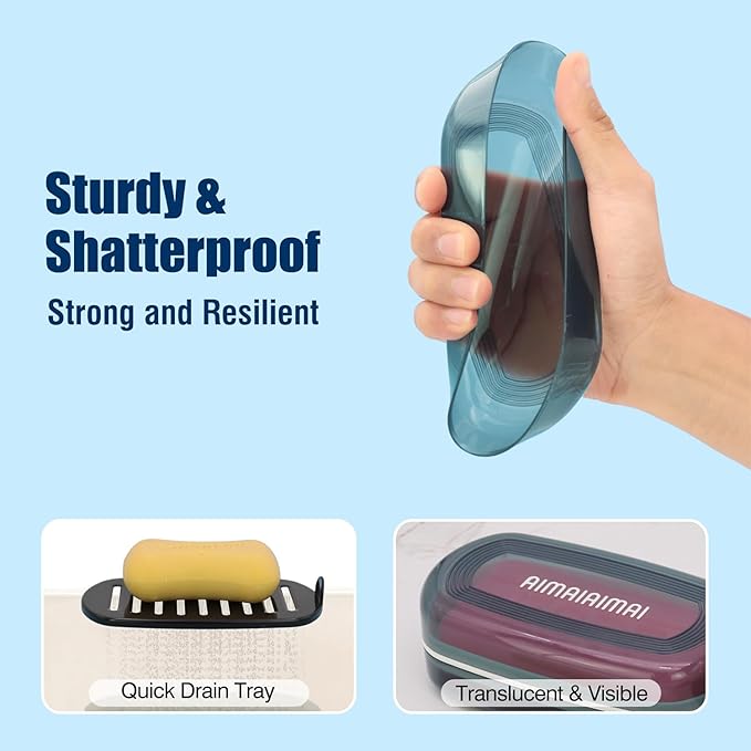 Shampoo Bar Holder Travel Case, Large Soap Holder for 5 oz/10 oz Oversized Bars, Durable & Versatile Storage Soap Container with Drainage Layer (Blue Style A-Large)