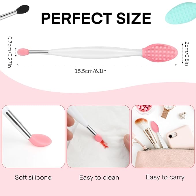 Unaone Lip Scrub Brush - 3 PCS Dual-ended Lip Scrubber Exfoliator and Silicone Lip Brush, 2-in-1 Silicone Lip Scrub Tool Lip Mask Applicator, Gentle Exfoliator & Applicator for Soft