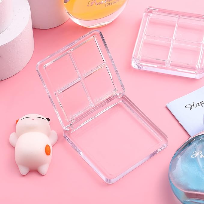 Beaupretty 8 Pieces Empty Eyeshadow Pallet 4 Grids Eye Shadow Lipstick Storage Case Box Clear Makeup DIY Cosmetic Organizer Container
