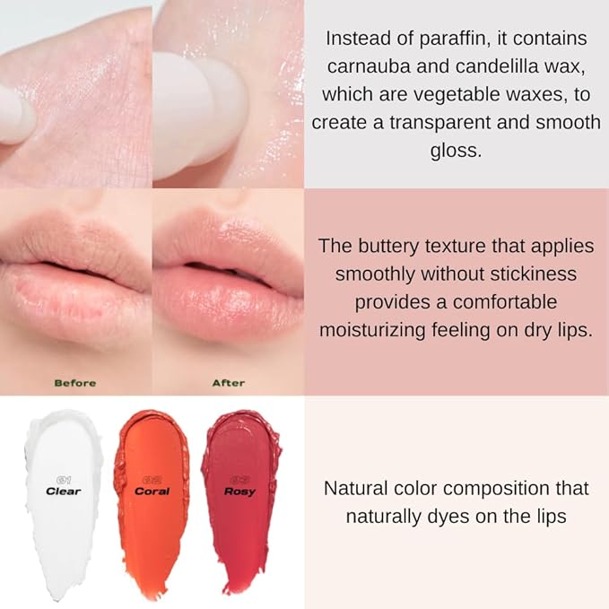 Smooth Butter Lip Balm 0.14 oz ā Super Moisturizing Butter Lip Balm, Lip Repair & Care, Natural Color with Vegetable Wax, Shea Butter, All Day Hydration, Soothe Dry Chapped Lips (01 CLEAR)