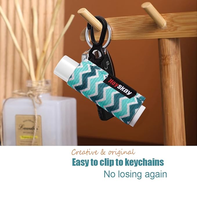 5pcs Lip Balm Holder Keychain Lipstick Sleeves Chapstick Elastic Sleeves for Men Women(Daisy/Tulip/Leo)