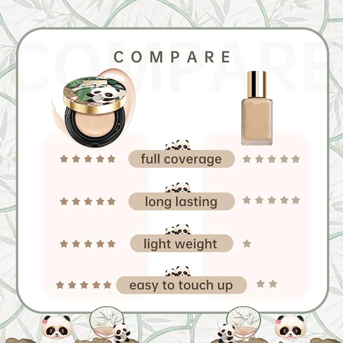 CATKIN Panda Land Full Coverage Cushion Fondation, Breathable Hydrating Nourishing Poreless Face Makeup Save for Sensitive Skin,Sheer Finish (C04 Buff)