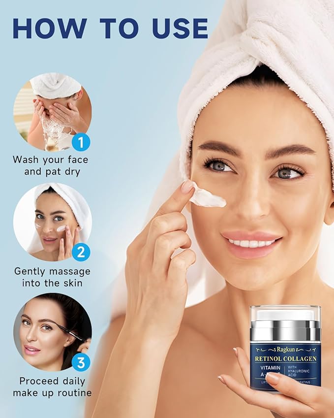 Retinol Cream for Face, Collagen Neck Creams for Tightening and Firming, Anti Aging Day & Night Facial Moisturizer for Women & Men, Instant Face Lift Wrinkle Cream 2-Pack