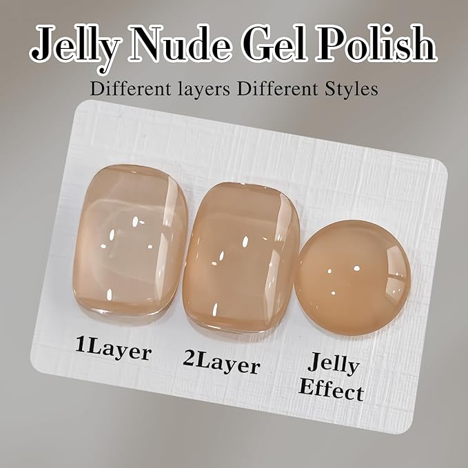 Double Rhythm 0.5Oz Translucent Gel Polish Sheer Neutral Natural Light Milky Same Color Same Bottle 15ML Jelly Nail Art DIY at Home (Nude-A1372)
