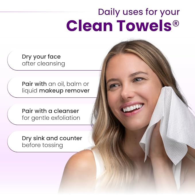 Clean Skin Club Clean Towels XL Healthy Aging™, Smooths Fine Lines Wrinkles & Texture In 6 Weeks, Treated for Extra Softness, Disposable Face Towels, Anti Aging Makeup Remover Dry Wipe (50 Ct, 1 Pack)