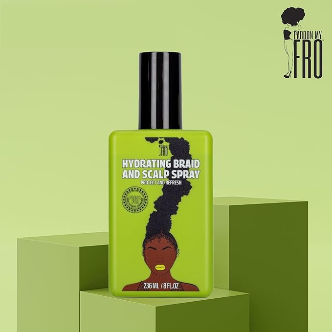Pardon My Fro Braid & Scalp Hydrating Spray – Moisturizing Scalp Health Treatment for Dry, Itchy Scalp, Hair Hydration, Non-Oily Leave-In Spray for Women, Hyaluronic Acid Infused Hair Care Solution.