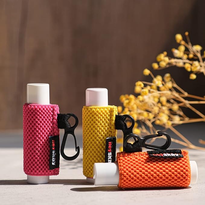 3PCS Lip Balm Holder Sleeves Keychain Lipstick Sleeves Lip Gloss Holder Keychain Chapstick Elastic Sleeves(Black/Rose/Beige)
