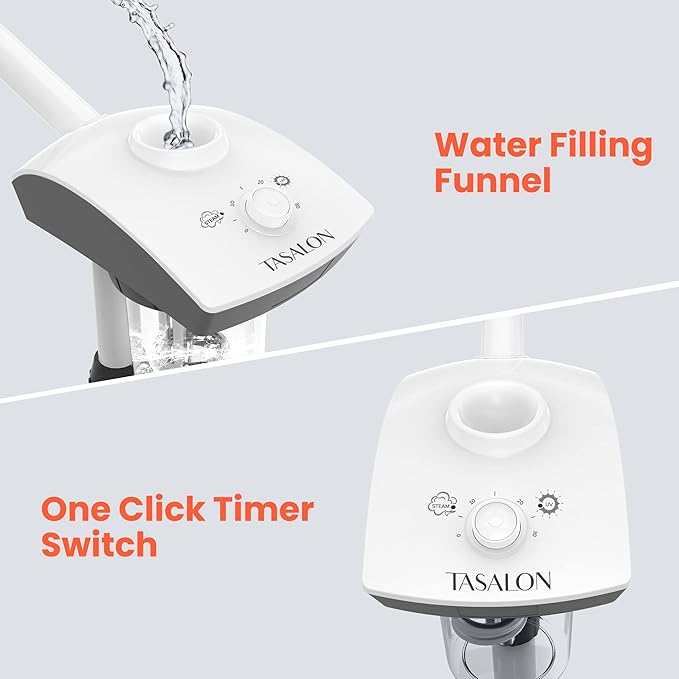 TASALON Professional Facial Steamer Machine on Wheels, Standing Esthetician Steamer with Hot Ozone Mist, Facial Be Used for Skin Rejuvenation, Steamer for Facial Used for Spa or Personal Care, White