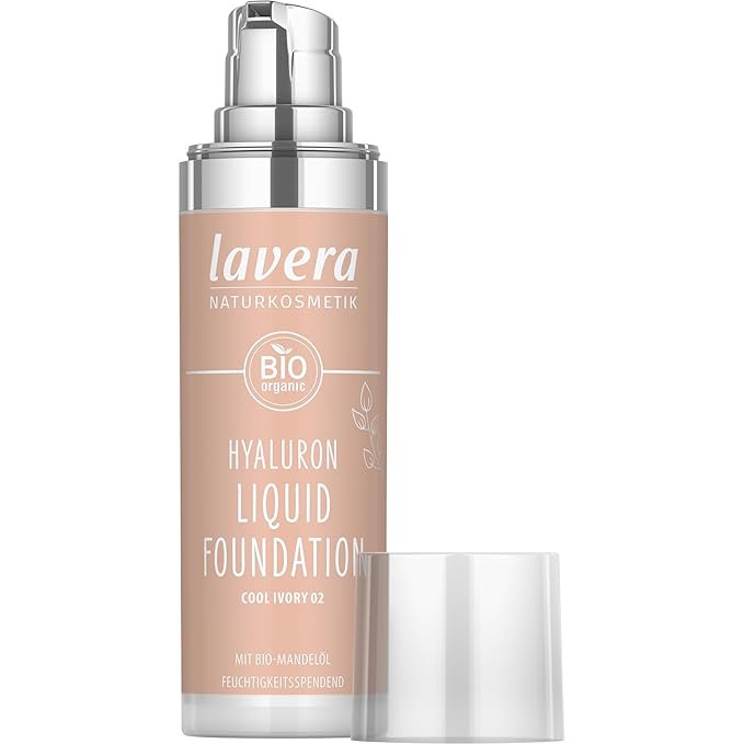 lavera Hyaluron Liquid Foundation - Cool Ivory 02 - Foundation Make Up with Hyaluron & Almond Oil for a Flawless Complexion - Face Make Up - PETA Certified - Vegan - Made in Germany - 1 Fl Oz