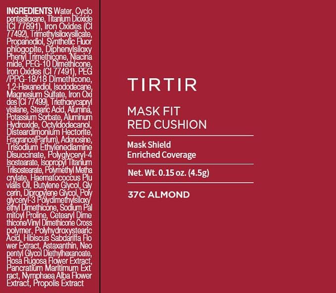 TIRTIR Mask Fit Red Cushion Foundation | Full coverage, Weightless, Skin fit, Satin Glow Finish, Korean Makeup, beauty, Tattoo cover up, Buildable (#37C Almond, 0.63 Fl Oz)