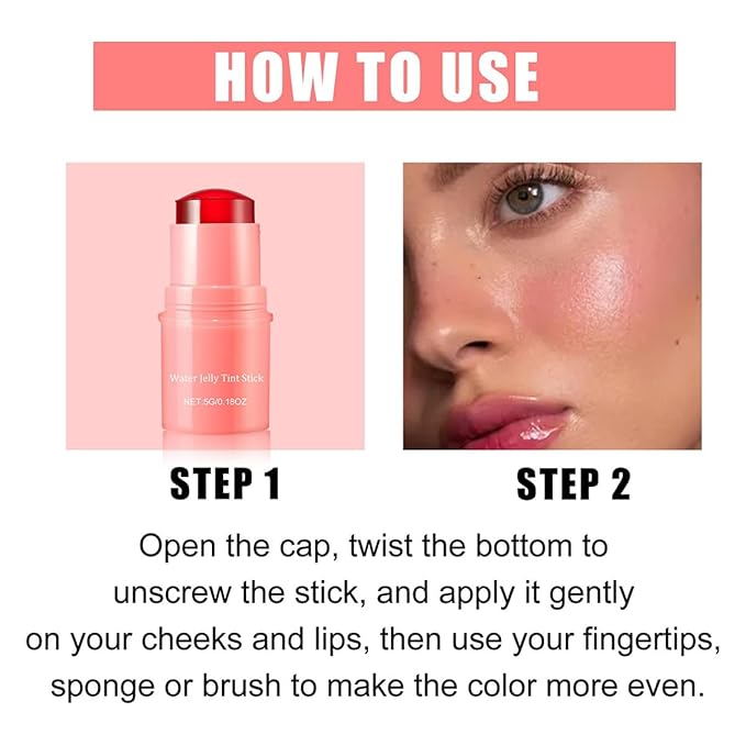 Milk Cooling Water Jelly Tint Blush Stick Face Makeup, Sheer Lip & Cheek Stain, Buildable Watercolor Finish,Vegan, Cruelty Free - 0.18 fl oz (BERRY)