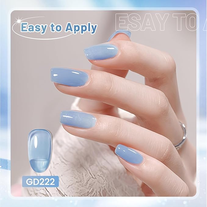 JODSONE 10ml 6 Colors Jelly Gel Nail Polish Set Ocean Blue Turquoise Gel Polish with Crystal Long Lasting All Seasons Need U V Lamp