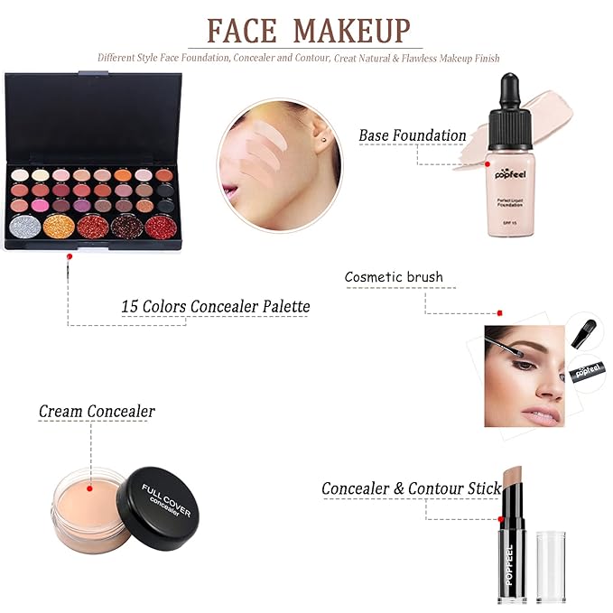 Makeup Kit for Women Full Kit, 26PCS Multi-Purpose Makeup Kit All-in-One Makeup Gift Set Makeup Essential Starter Kit, Compact and Lightweight Design for Girls, Women