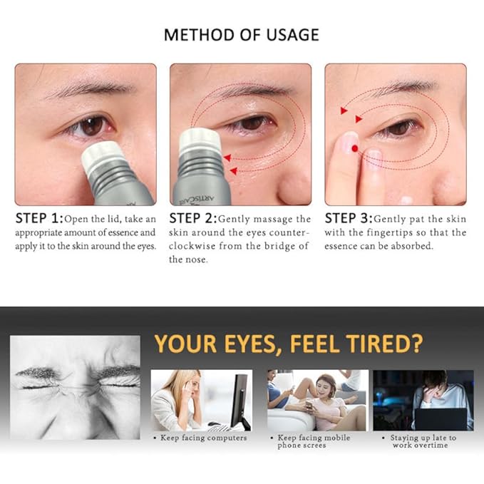 Peptide Under Eye Roller Serum With Roller Balls For Dark Circles And Puffiness | Massage Ball Cream for Fine Lines and Wrinkles | Hydrates Brightens Under Eye Area Restores Skin Firmness (PEPTIDE)