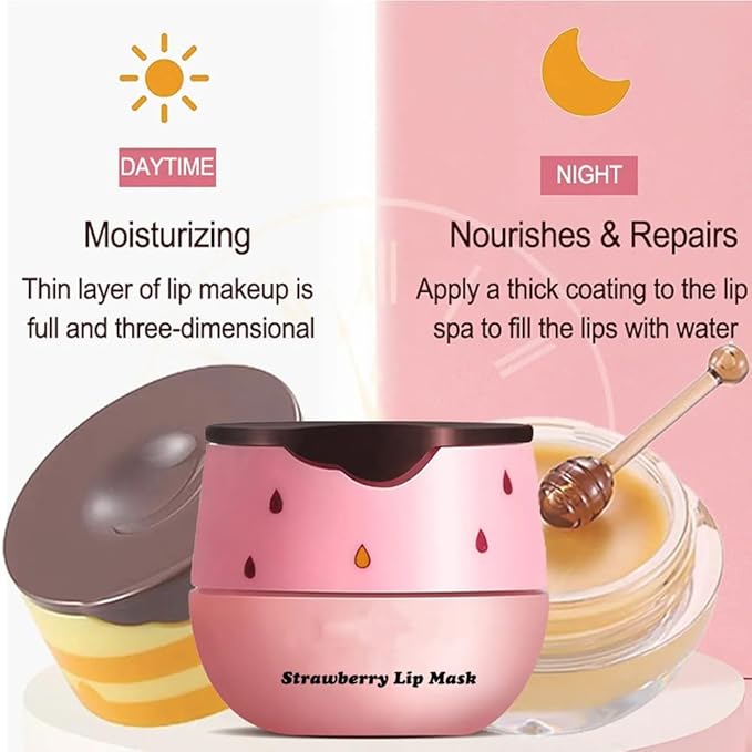 Honey Lip Balm Pot, Propolis Lip Mask, Strawberry Hydrating Propolis Lip Sleeping Mask, Prevent Dry&Cracked, Lip Repair Nourishes the Lip Skin (honey&straberry&cherry&apple)