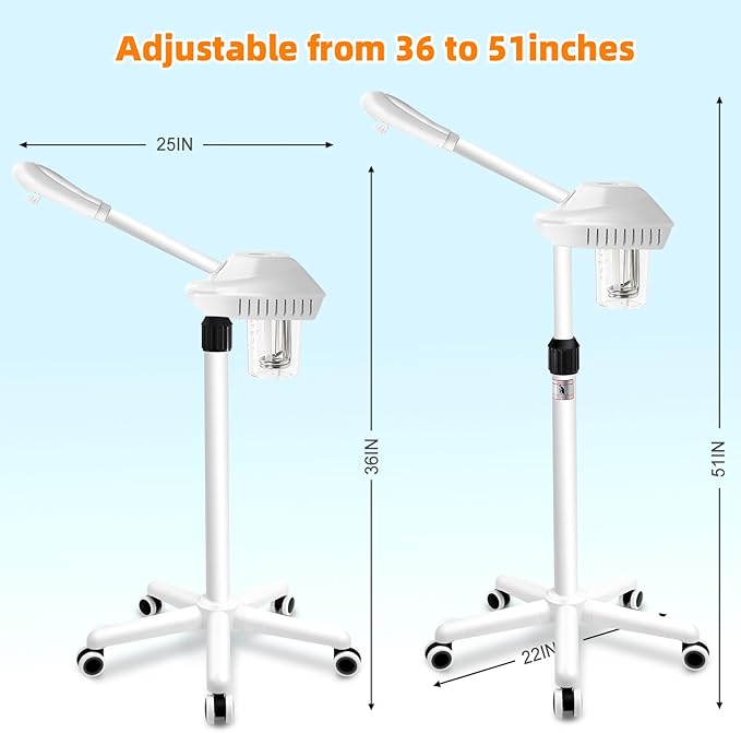 Professional Facial Steamer, Face Steamer on Wheels, SPA Ozone Steamer, Standing Face Steamer for Spa, Salon and at Home Use