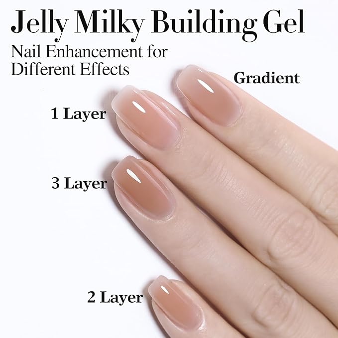 Double Rhythm 0.52Oz Nail Strengthener Rubber Gel Polish Builder in a Bottle for Nail Thickening Extension Hard Structure Glue (Extension Light Nude)